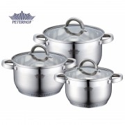 Set 3 Oale din Inox cu Capac din Sticlă Carlos Peterhof, 2.1, 2.9 şi 3.9 Litri, 6 piese, Bază 7 Straturi, Inducţie