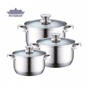 Set 3 Oale din Inox cu Capac din Sticlă Carlton Peterhof, 2.1, 2.9 şi 3.9 Litri, 6 piese, Bază 5 Straturi, Inducţie