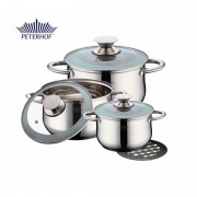 Set 3 Oale din Inox cu Capac din Sticlă Pable Peterhof, 2.1, 2.9 şi 3.9 Litri, 7 piese, Bază 5 Straturi, Inducţie