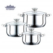 Set 3 Oale din Inox cu Capac din Sticlă Torro Peterhof, 1.9, 2.5 şi 3.4 Litri, 6 piese, Bază 5 Straturi, Inducţie