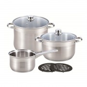 Set 3 Oale şi Cratiţe din Inox cu Capac Grunberg, 1.9, 6 şi 8 Litri, 7 piese, Bază 3 Straturi, Inducţie