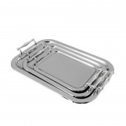 Set 3 Tăvi Servire din Inox Grunberg, 3 piese, Diverse Modele, Argintiu, Cromate