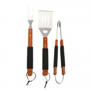 Set 3 Ustensile pentru Grătar BBQ Blaumann, Set Barbeque, Inox și Lemn