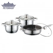 Set 3 Vase din Inox cu Capac din Sticlă Pierre Peterhof, 6 piese, Bază 5 Straturi, Inducţie