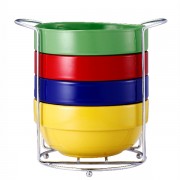 Set 4 Boluri din Ceramică Vabene, 500 ml, 5 Piese, Suport Inox inclus