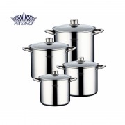 Set 4 Oale din Inox cu Capac din Sticlă Arcade Peterhof, 7.5, 9.5, 12 şi 14 Litri, 8 piese, Bază 3 Straturi, Inducţie