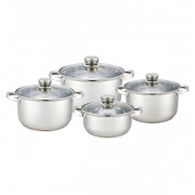 Set 4 Oale din Inox cu Capac din Sticlă Grunberg, 3.9, 4.5, 5.5 şi 6.3 Litri, 8 piese, Inducţie