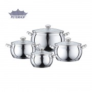 Set 4 Oale din Inox cu Capac din Sticlă Lara Peterhof, 2.1, 3, 4 şi 6.9 Litri, 8 piese, Bază 5 Straturi, Inducţie