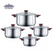 Set 4 Oale din Inox cu Capac din Sticlă Vino Peterhof, 8 piese, Bază 5 Straturi, Inducţie