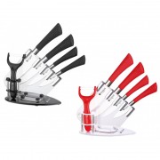 Set 5 Cuţite din Inox cu Strat Ceramic Zillinger, 6 piese, Suport inclus, Diverse Culori