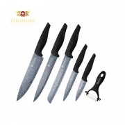 Set 5 Cuţite Marmorate din Inox şi Decojitor Ceramic Zillinger, 6 piese, Antibacterial, Granit, Mânere Negre