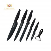 Set 5 Cuţite Marmorate din Inox şi Decojitor Ceramic Zillinger, 6 piese, Antibacterial, Lamă şi Mânere Negre