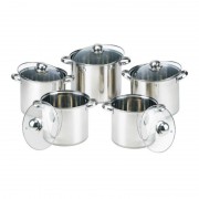 Set 5 Oale din Inox cu Capac din Sticlă Grunberg, 10 piese, Bază Stratificată, Inducţie