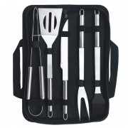 Set 5 Ustensile pentru Grătar Barbeque, 6 Piese, Oțel inoxidabil, Geantă inclusă