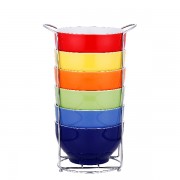 Set 6 Boluri din Ceramică Vabene, 680 ml, 7 Piese, Suport Cromat inclus