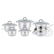 Set 6 Oale și Cratițe din Inox Herenthal, Capace de Sticlă, 12 piese, Bază 7 Straturi, Inducţie