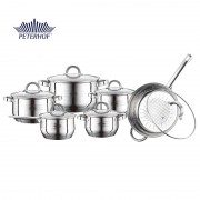 Set 6 Oale, Cratiţe şi Tigaie din Inox cu Capac din Sticlă Fargo Peterhof, 12 piese, Bază 9 Straturi, Inducţie