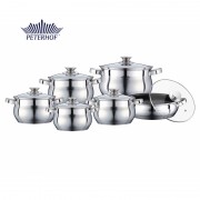 Set 6 Oale şi Cratiţe din Inox cu Capac din Sticlă Apollo Peterhof, 12 piese, Bază 5 Straturi, Granit, Inducţie