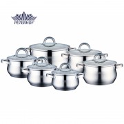 Set 6 Oale şi Cratiţe din Inox cu Capac din Sticlă Apollo Peterhof, 12 piese, Bază 5 Straturi, Inducţie