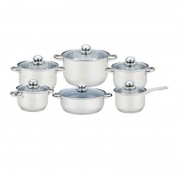 Set 6 Oale şi Cratiţe din Inox cu Capac din Sticlă Grunberg, 12 piese, Bază 3 Straturi, Inducţie