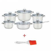Set 6 Oale şi Cratiţe din Inox cu Capac din Sticlă Grunberg, 12 piese, Fund 3 Straturi, Inducţie