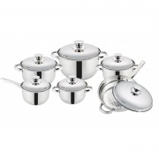 Set 6 Oale şi Cratiţe din Inox cu Capac Grunberg, 12 piese, Bază 3 Straturi, Capace Inox, Inducţie