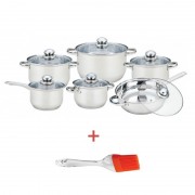 Set 6 Oale şi Cratiţe din Inox cu Capace din Sticlă Grunberg, 12 piese, Bază Stratificată, Inducţie