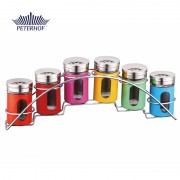 Set 6 Recipiente din Sticlă pentru Condimente cu Suport Camile Peterhof, 7 piese, Inox, Multicolor