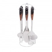 Set 6 Ustensile din Inox cu Mâner Ebonită pentru Gătit Grunberg, 7 piese, Suport inclus