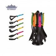 Set 6 Ustensile pentru Gătit Peterhof, 7 piese, Suport inclus, Plastic şi Silicon, Mânere Multicolore