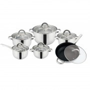 Set 6 Vase de Gătit din Inox cu Capac din Sticlă Grunberg, 12 piese, Bază Stratificat, Inducţie