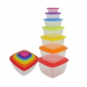 Set 7 Caserole de Plastic cu Capac Grunberg, 14 piese, Capace Colorate, Diferite Mărimi