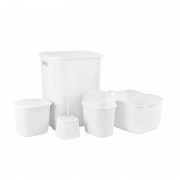 Set pentru Baie din Plastic Elegant Tuffex, 5 Piese, Design Dantelat, Alb