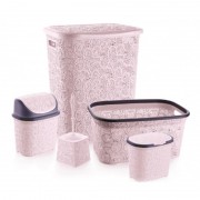 Set pentru Baie din Plastic Elegant Tuffex, 5 Piese, Design Dantelat, Roz