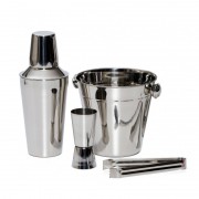 Set Cocktail din Inox Grunberg, 4 Piese, Frapieră, Shaker, Clește și Pahar, Argintiu