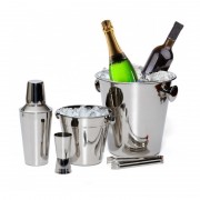 Set Cocktail din Inox Grunberg, 5 Piese, Frapieră Șampanie și Gheață, Shaker, Clește și Pahar, Argintiu