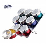 Set Condimente cu Suport Magnetic Claudio Peterhof, 9 Recipiente Multicolor, 10 piese, Sticlă, Inox