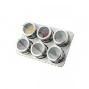 Set 6 Recipiente Condimente cu Suport Magnetic Grunberg, 7 piese, Fără Condimente, Inox