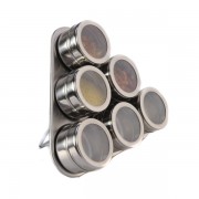 Set 6 Recipiente Condimente cu Suport Magnetic Grunberg, 7 piese, Fără Condimente, Inox, Model Triunghi