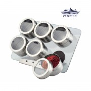 Set Condimente cu Suport Magnetic Peterhof, 6 Recipiente, 7 piese, Sticlă, Inox