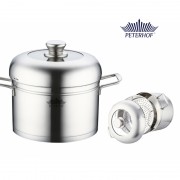 Set Oale pentru Gătit la Aburi Peterhof, 6 Litri, 24 cm, 3 piese, Bază cu 3 Straturi, Inox, Inducţie