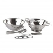 Set preparare Spaghetti DeKassa, 24 cm, 5 piese, Bol, Strecurătoare, Ustensile, Inox