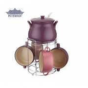 Set Supieră şi 4 Boluri din Ceramică cu Suport şi Polonic Domba Peterhof, 2.5 Litri, 4 x 800 ml, 8 piese