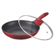 Tigaie Aluminiu cu interior din Granit şi Capac Sticlă Meisterklasse, 28 cm, 2 piese, Inducţie, Roșu