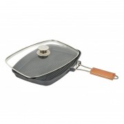 Tigaie Grill din Aluminiu cu Mâner Pliabil Grunberg, 36 x 24 cm, Grătar Teflon, Capac inclus