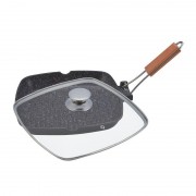 Tigaie Grill din Aluminiu cu interior Marmorat Grunberg, 24 x 24 cm, Mâner Pliabil şi Detaşabil, Pentru Cuptor