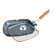 Tigaie Grill din Aluminiu cu Mâner Pliabil Grunberg, 20 cm, Grătar Teflon, Capac inclus