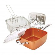 Tigaie Multifuncțională Pătrată cu Friteuză Migas Square Pan, 24 cm, Pentru Cuptor, Cupru