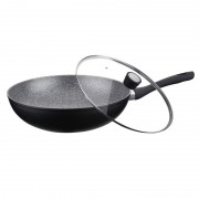 Tigaie Wok Aluminiu cu Înveliş de Granit şi Capac Sticlă Emperio Peterhof, 32 cm, Neaderentă, Inducţie