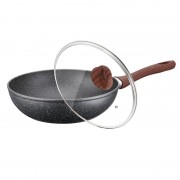 Tigaie Wok Aluminiu cu Înveliş de Granit şi Capac Sticlă Everrest Peterhof, 28 cm, Neaderentă, Inducţie